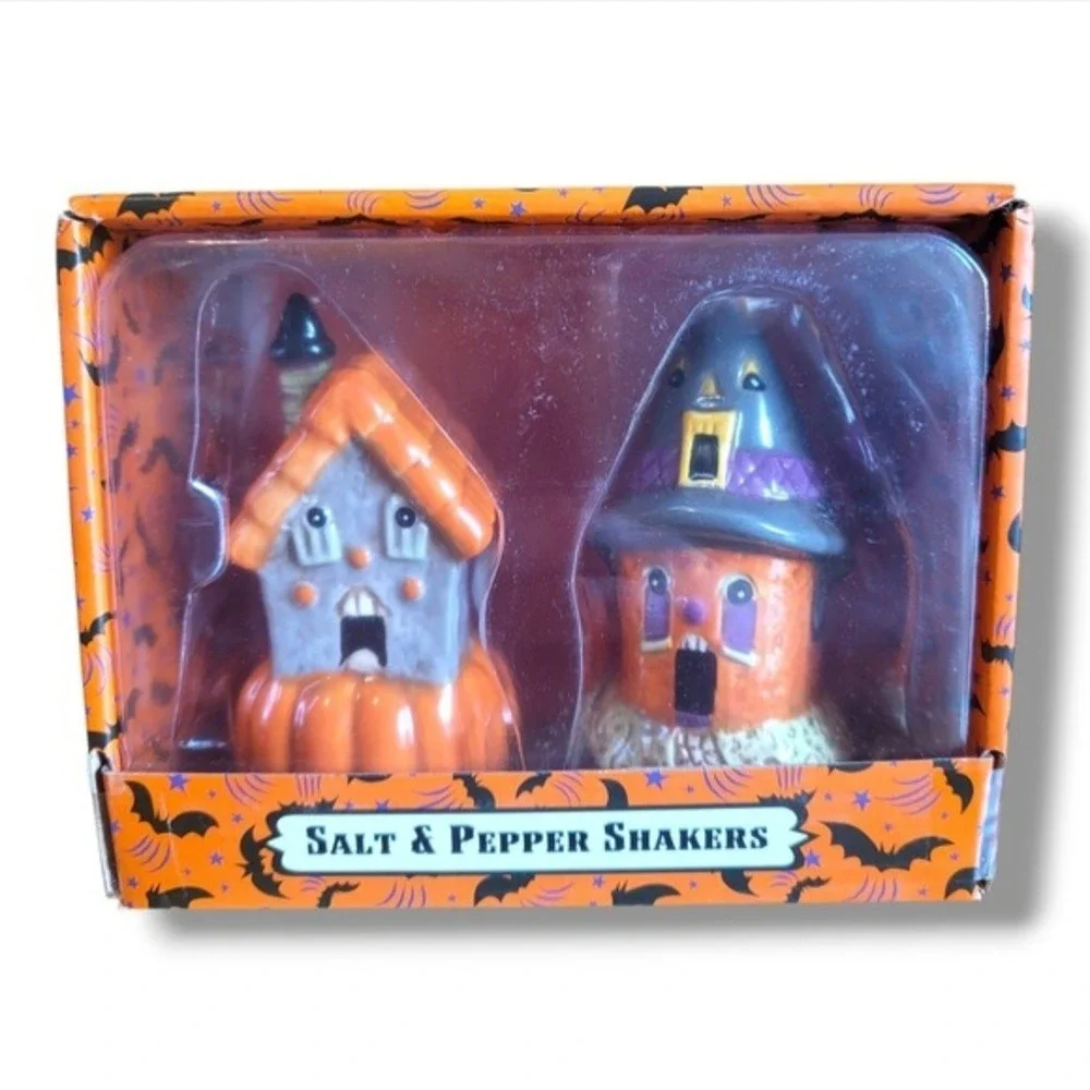 Johanna Parker Transpac Halloween Haunted House Salt Pepper Shakers Pumpkin New
